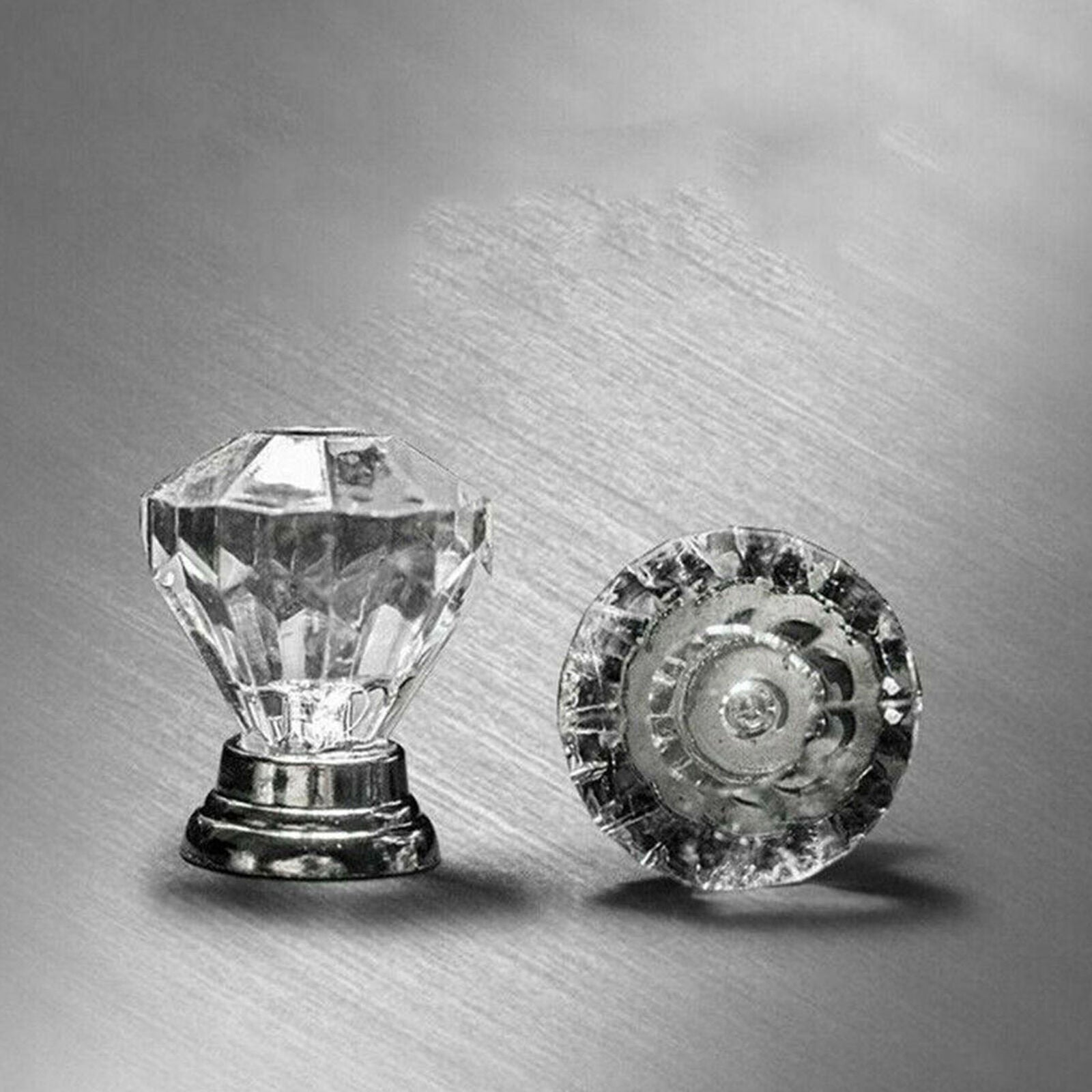 12Pcs Crystal Glass Cabinet Knob Diamond Shape 30mm Drawer Cupboard Handle Pull