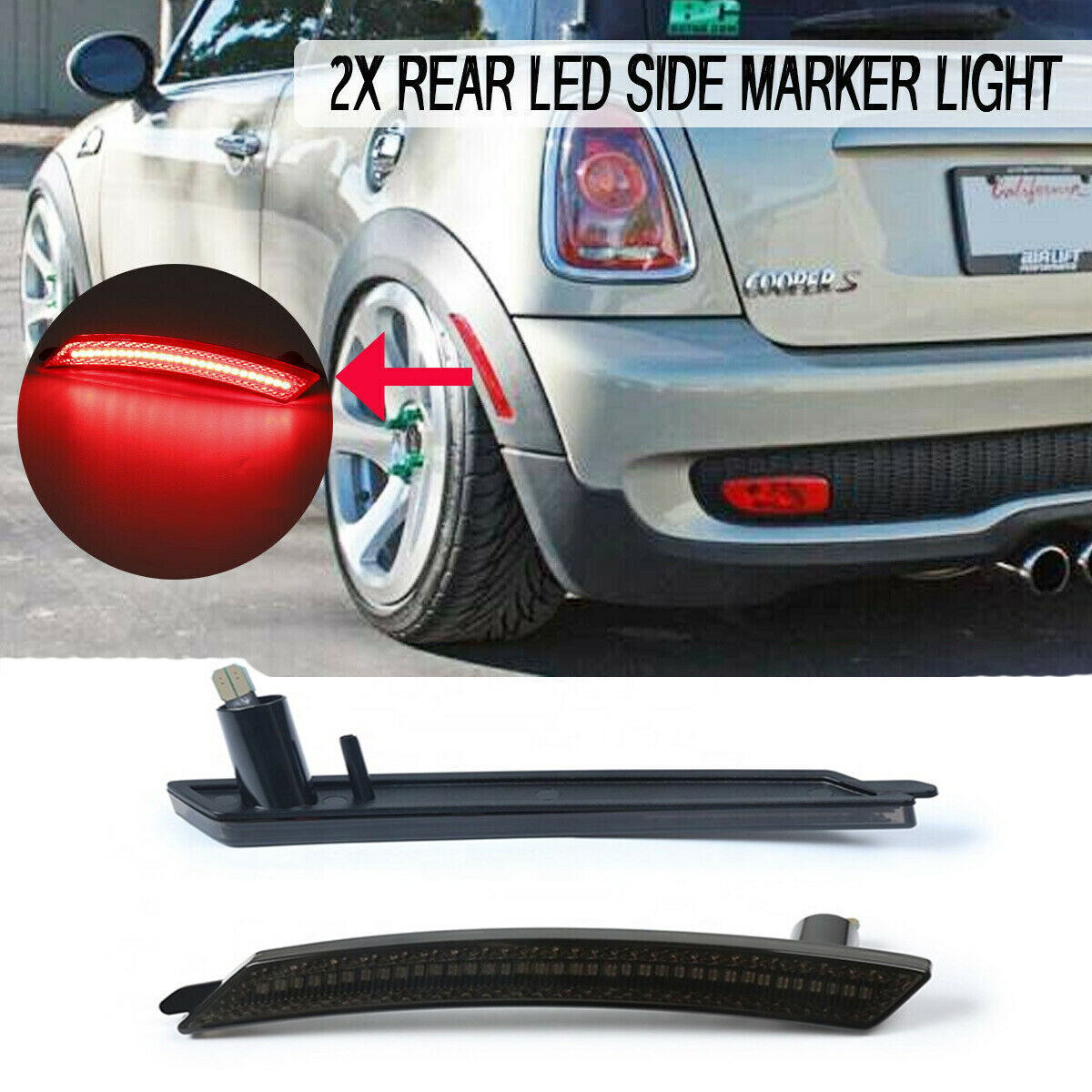 For Mini Cooper Rear Fender Red LED Side Marker Light Repeater Turn Signal Light