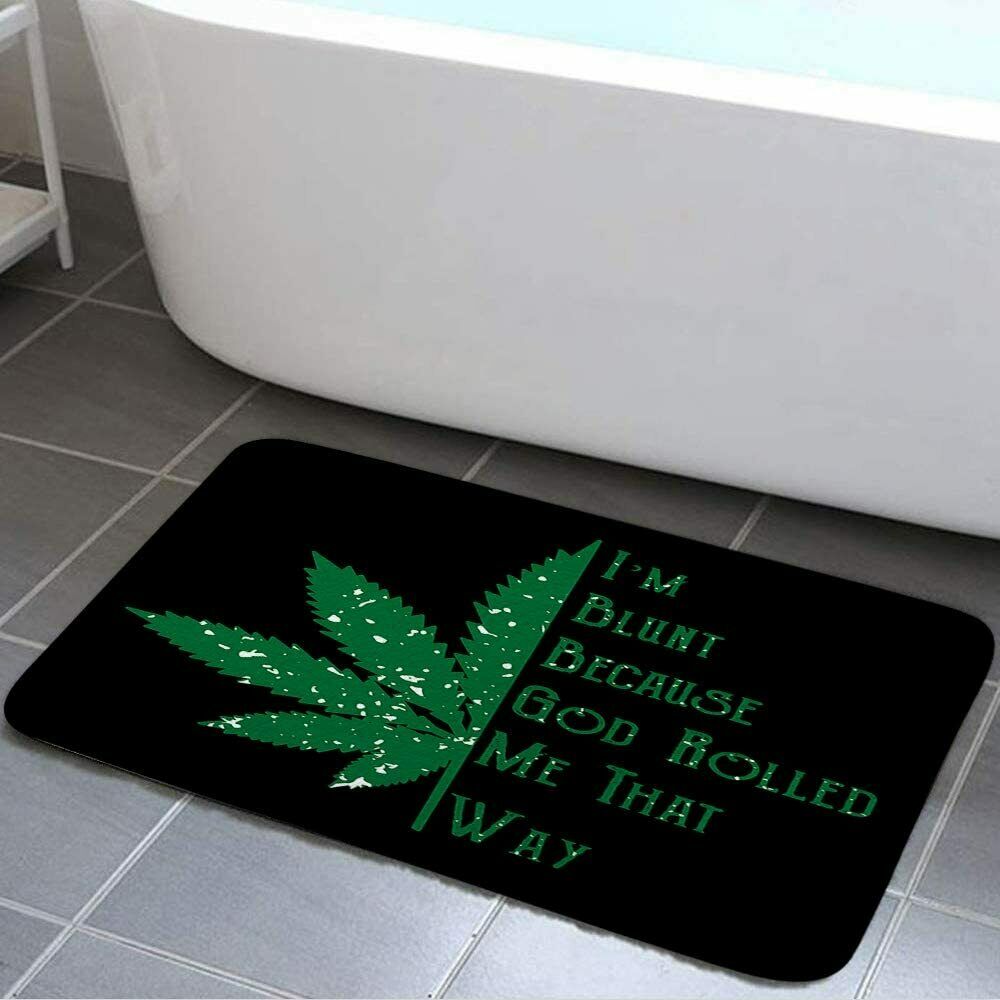 Black Hippie Trippy Cannabis Leaves Shower Curtain Toilet Pad Cover Bath Mat