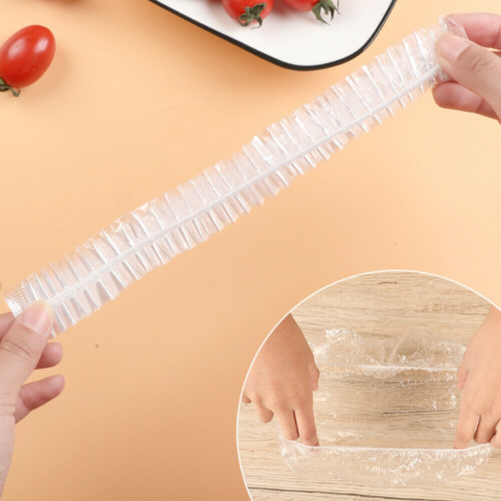 100Pcs Disposable Plastic Film Bowl Cover Food Dust Covers Kitchen Wrap Cover