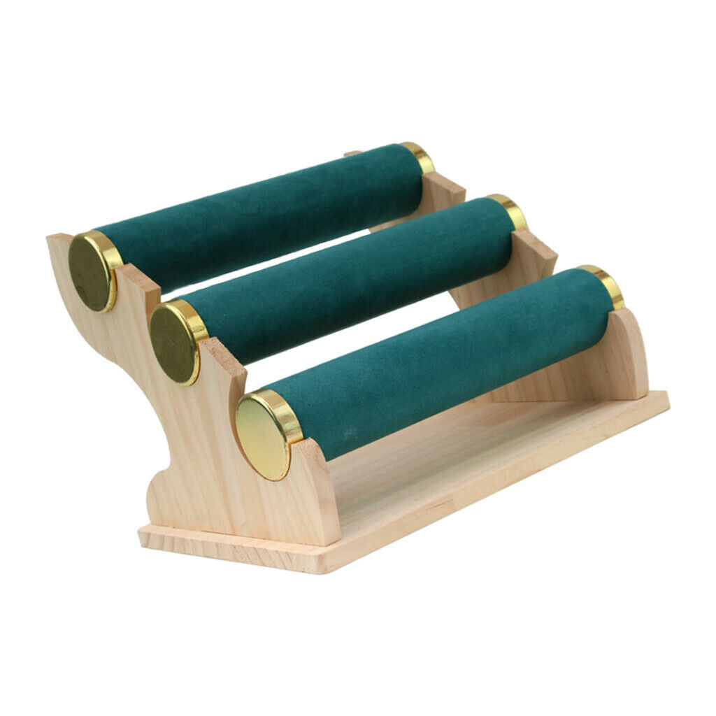 3 Tiers Jewelry Stand Bracelet Holder Velvet Watch Display Organizer  Green