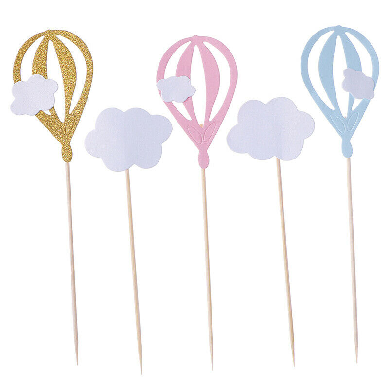 20x White Cloud Hot Air Balloon Cake Cuxake Toppers Party Food Fruit Picks CBDD