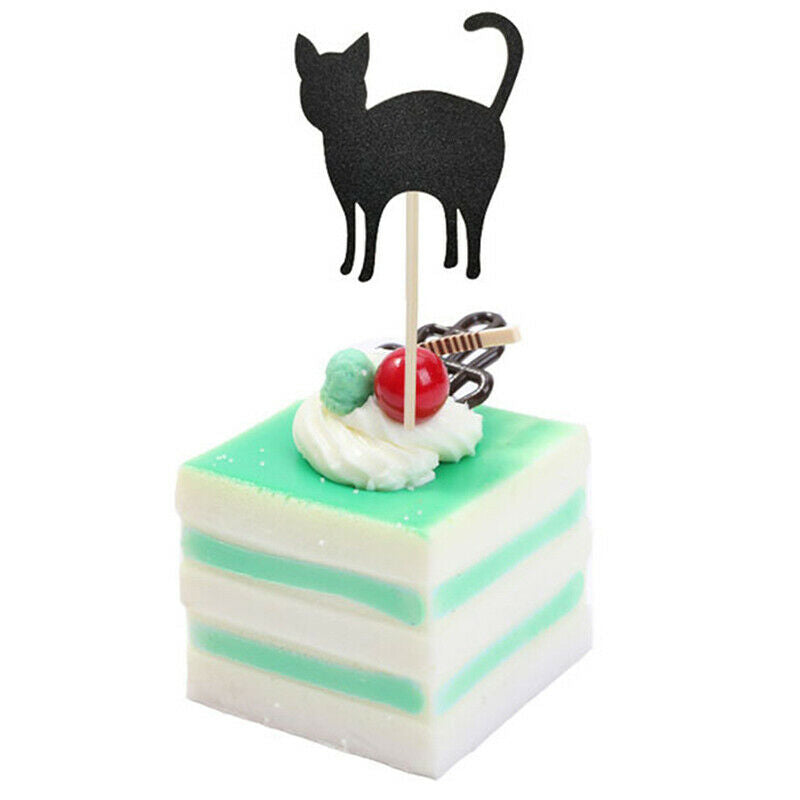 8pcs Halloween Horror Cupcake Cake Toppers Black Cat Dessert Party Decora.l8