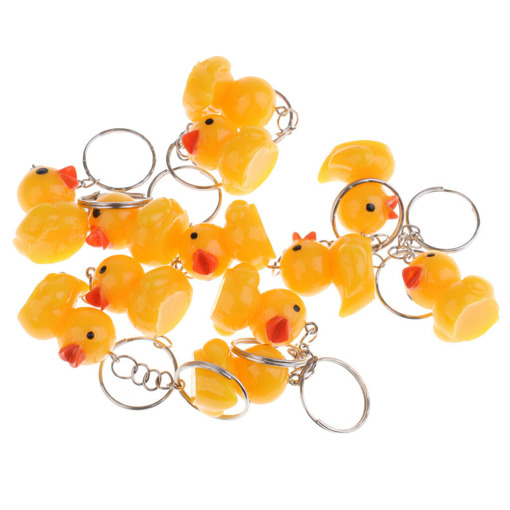 New 12 Pieces Plastic Little Yellow Duck Animal Figures Keyring Pendants