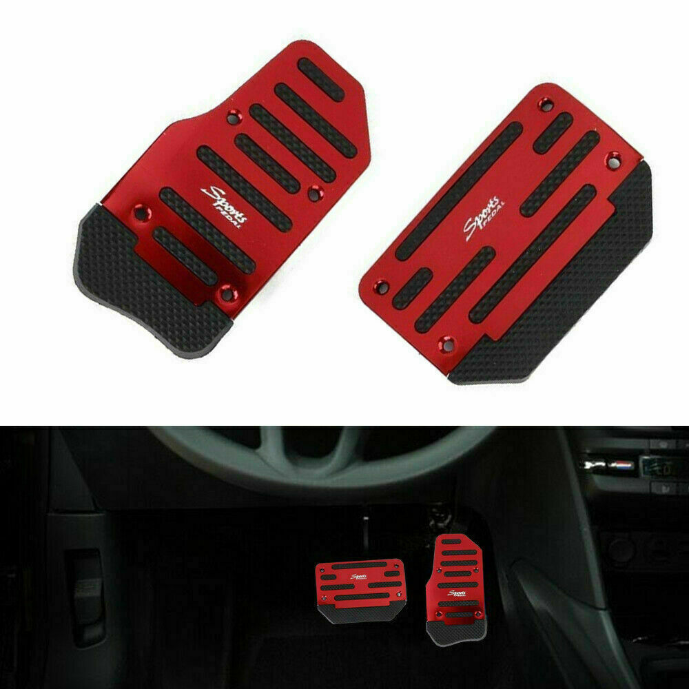 Pair Red Universal Car Automatic SUV Interior Foot Rest Pedals Aluminum Pad