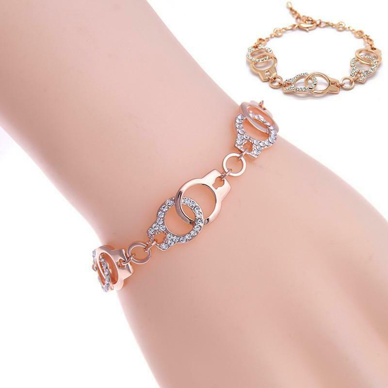 Fashion Women Punk Marble Adjustable Bracelet Bangle Chain Crystal Wristband