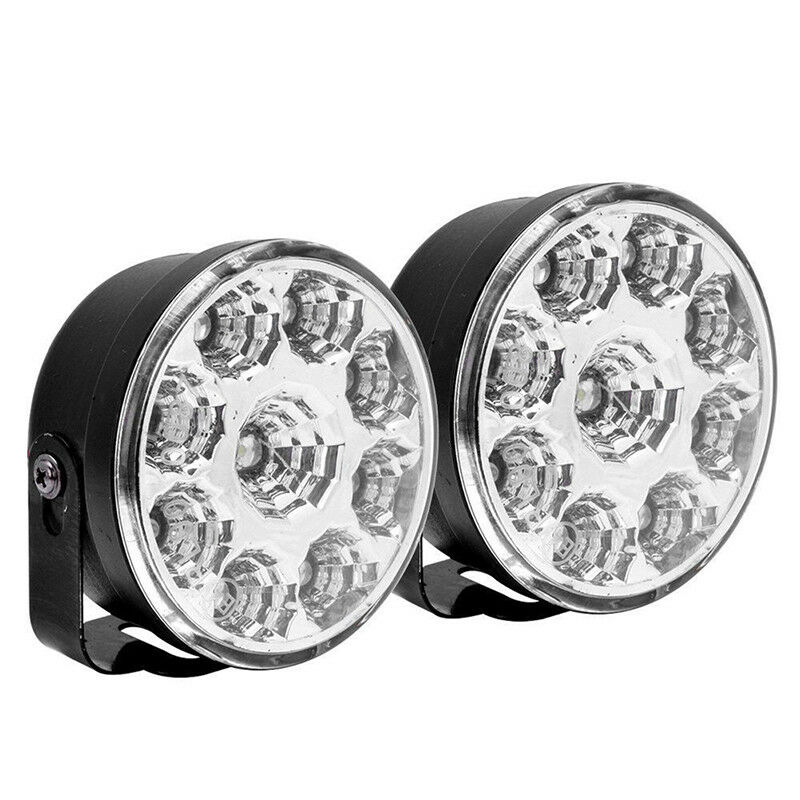 2x 9LED DRL Car Fog Lamp Round Driving Running Daytime Light Head Light Whit Fx
