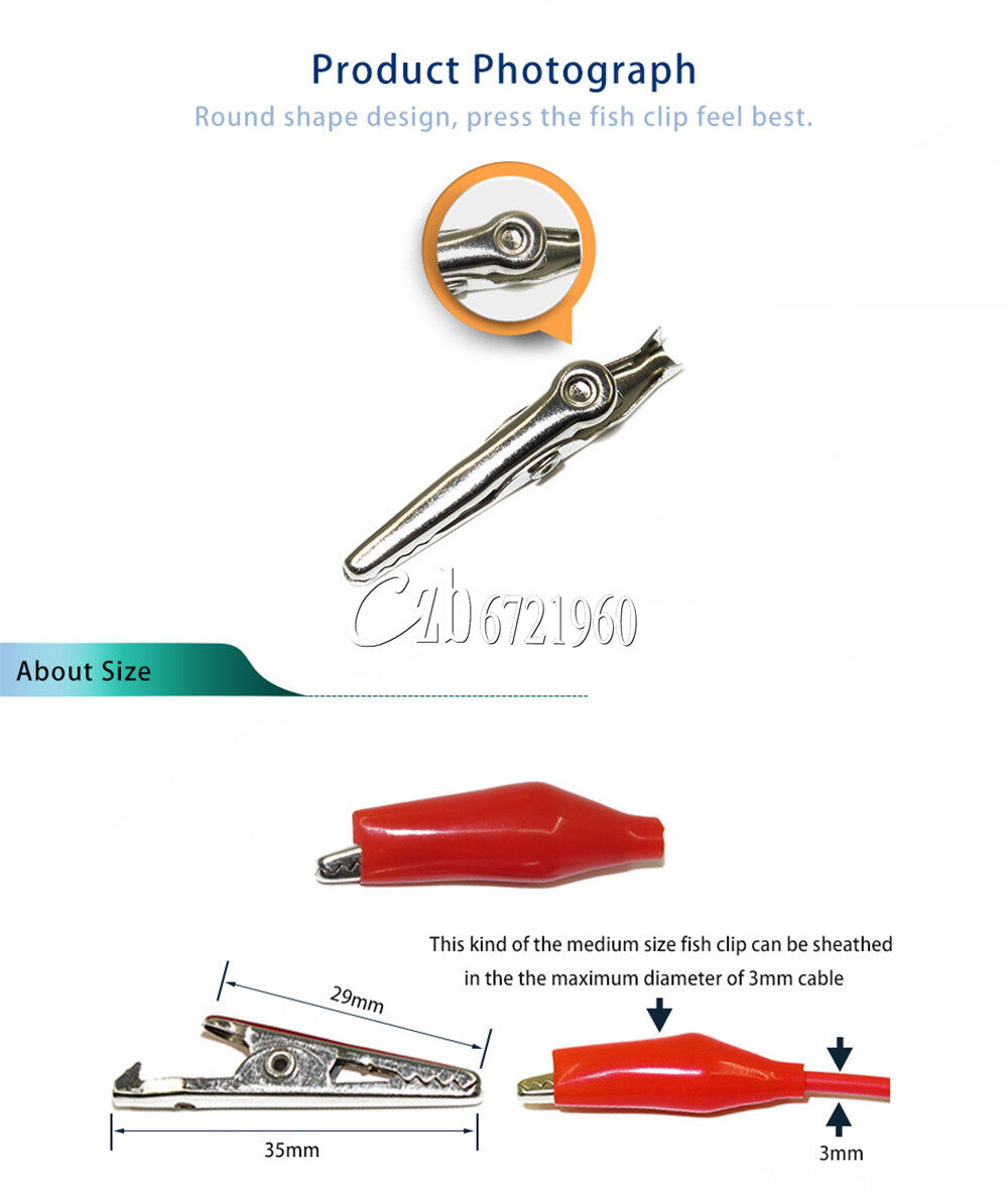 20pcs P2001 Black Red Soft Plastic Coated Testing Probe Aligator Clips Crocodile