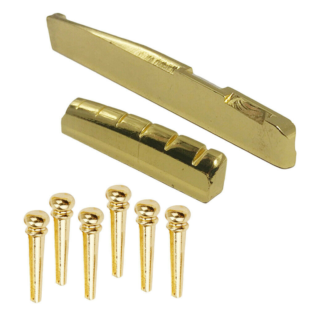 Brass Bridge Pins Peg Saddle Nut Set for 6-String Acoustic Folk Guitar