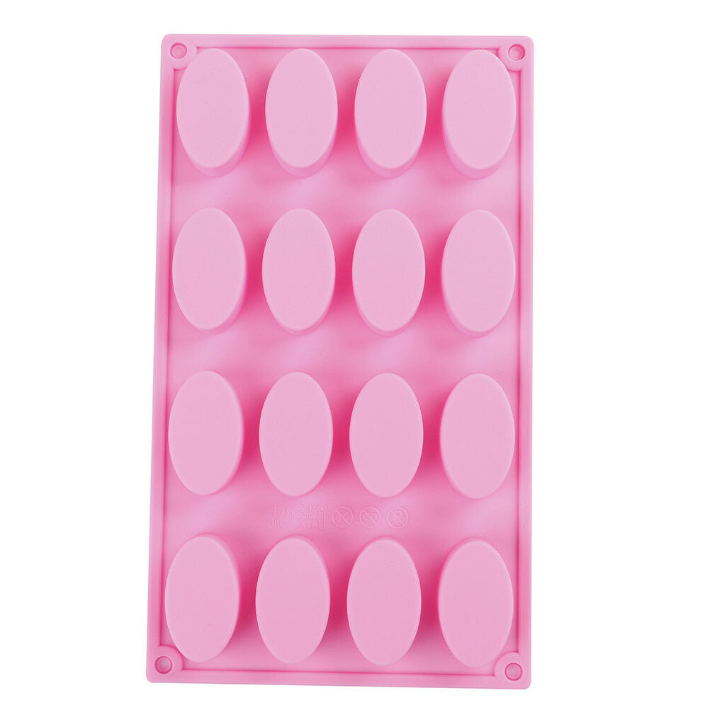 16 Cavity Oval Shape Soap Bake Mold Silicone Mould Tray Homemade Craf.l8