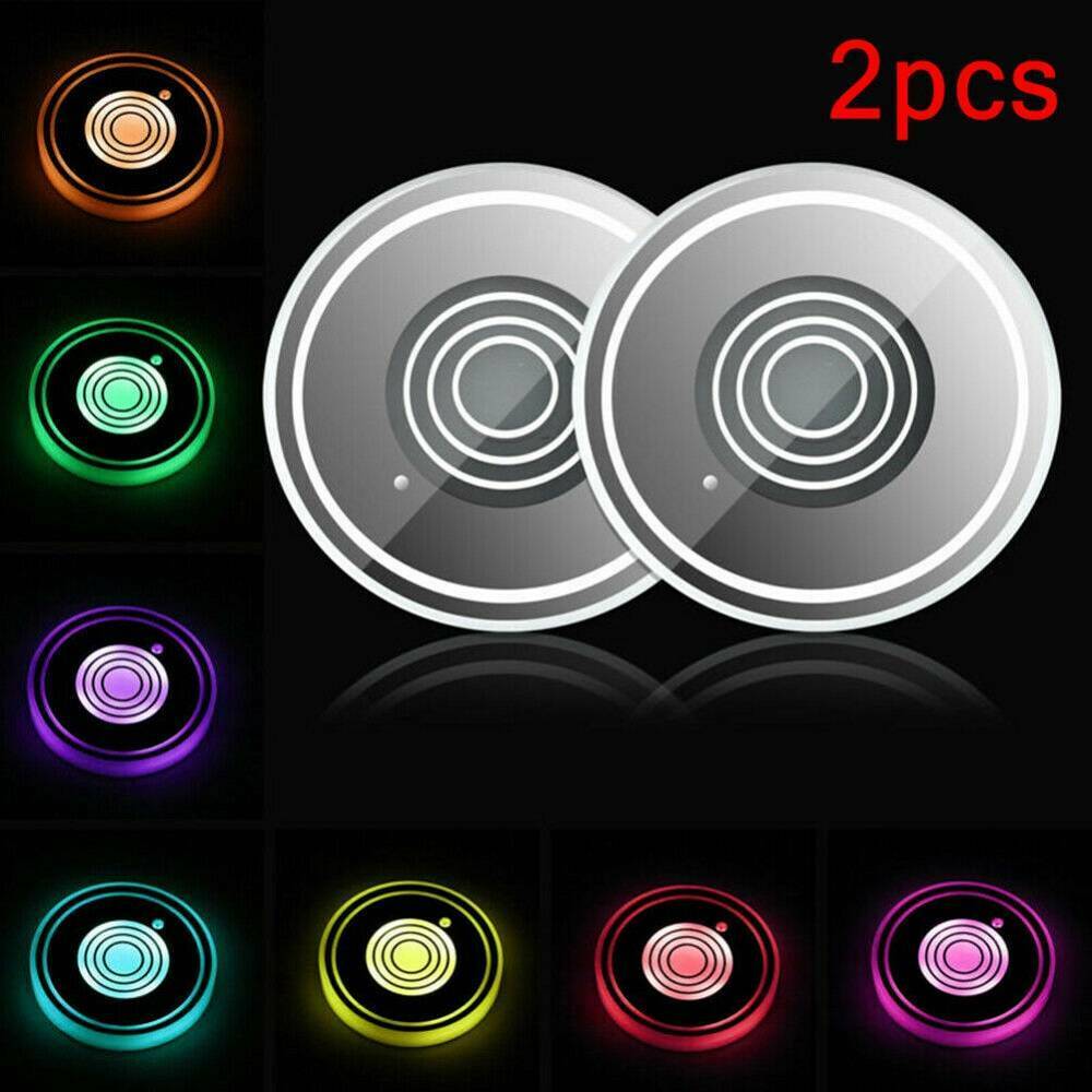 2Pcs Unique LED Light Car Cup Holder Mat Pad Car Coaster Interior Ambient Lights