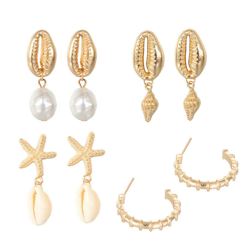 4Pairs/Set Bohemia Women Shell Conch Statement Earrings Drop Dangle Earri.l8
