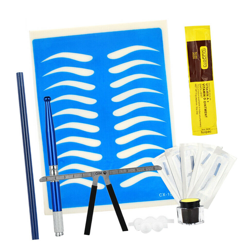 Eyebrow Tattoo Microblading Needle Pen Ink Practice Skin Finger Ring Ruler Blue