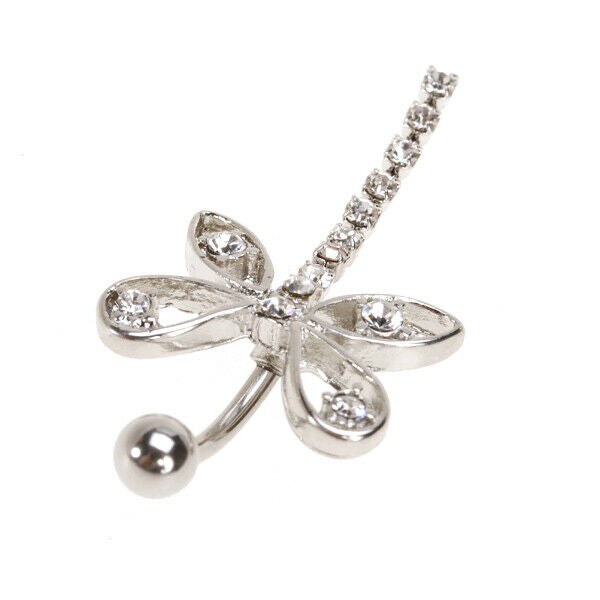 316L Stainless Steel Dragonfly Dangling Belly Naval Button Ring Piercing - Clear