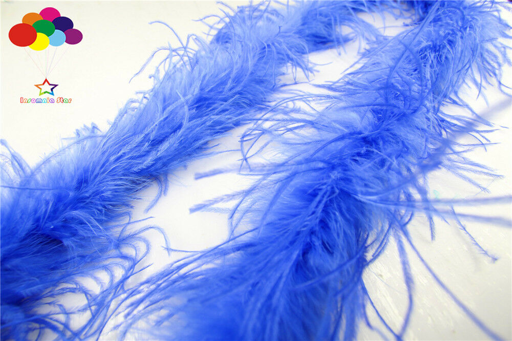 ostrich feather strip Trim boa Dyed sapphire 2M carnival Diy costume headress