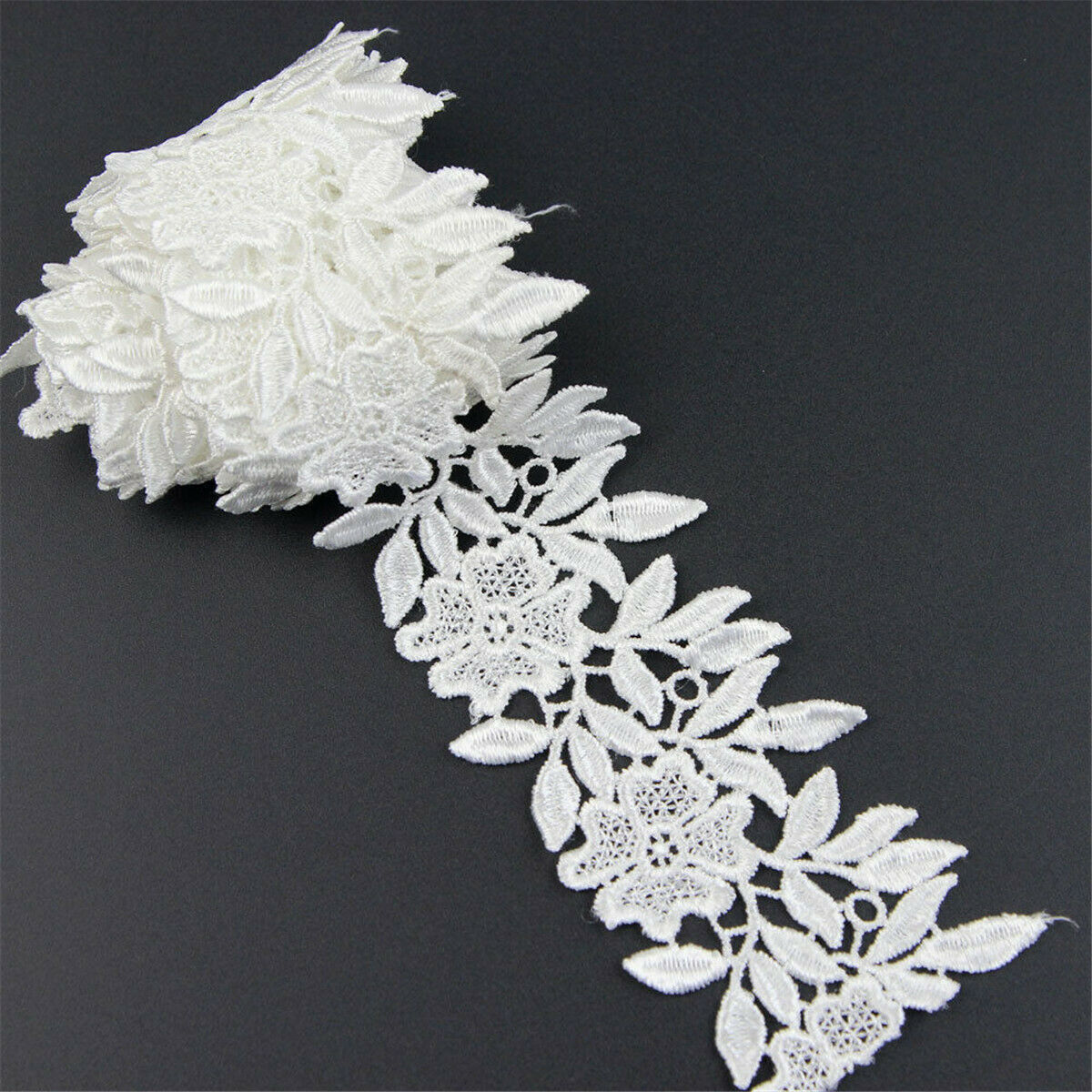 5 Yards White Flower Lace Trim Ribbon Bridal Dress Embroidered Sewing DIY Craft