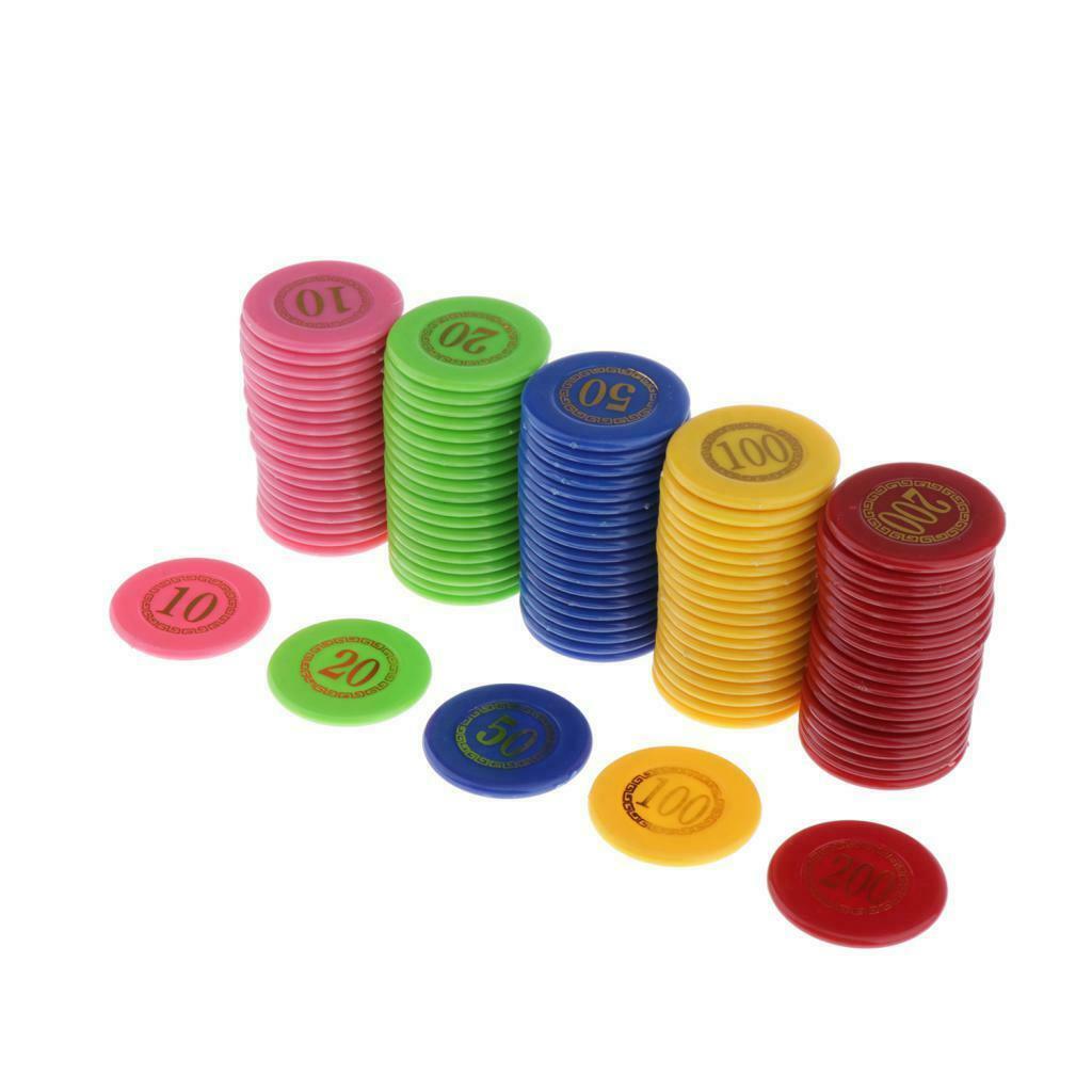 100pcs/set Plastic Poker Chips Set, 10/20/50/100/200 Chip 5 Colors Casino Props