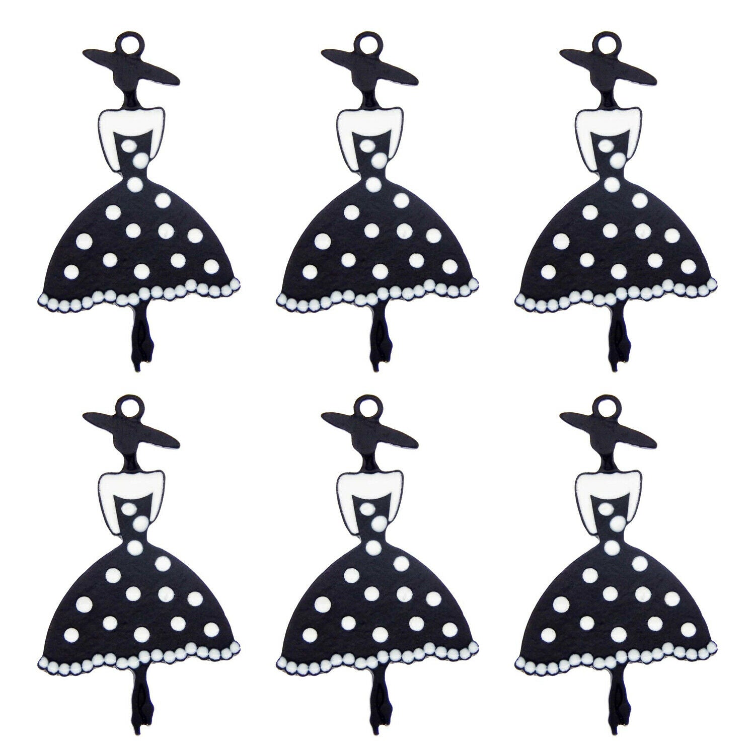 16PCS 44x26mm Black Fashion Girl Alloy Enamel Charms Pendant DIY Findings Crafts