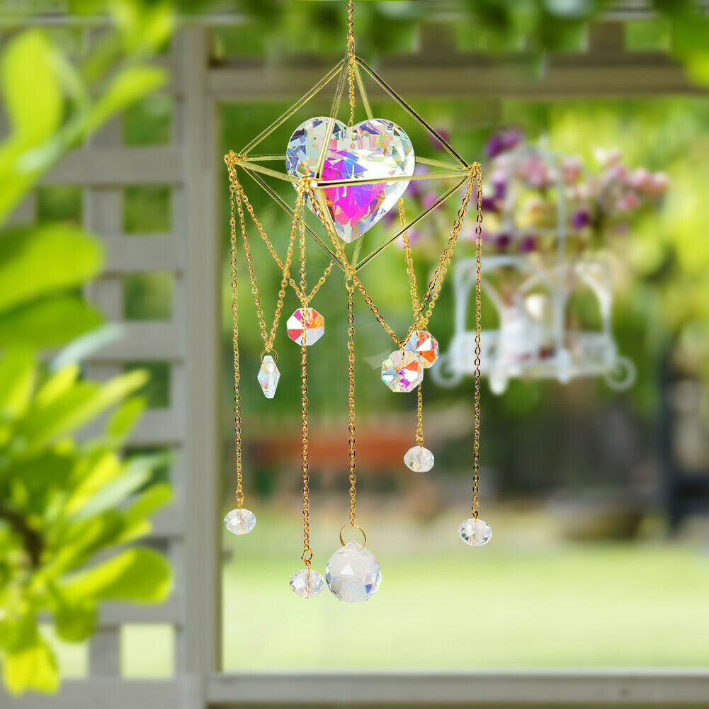 Crystal Suncatcher Love Heart Hanging Metal Pendant Home Garden Car Decor Gifts