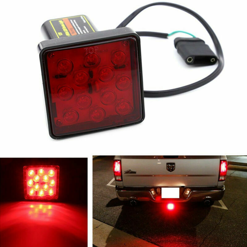 2" Auto Trailer Hitch Receiver Cover w/12 LED Brake Leds Light Tube Cover w/ Pin