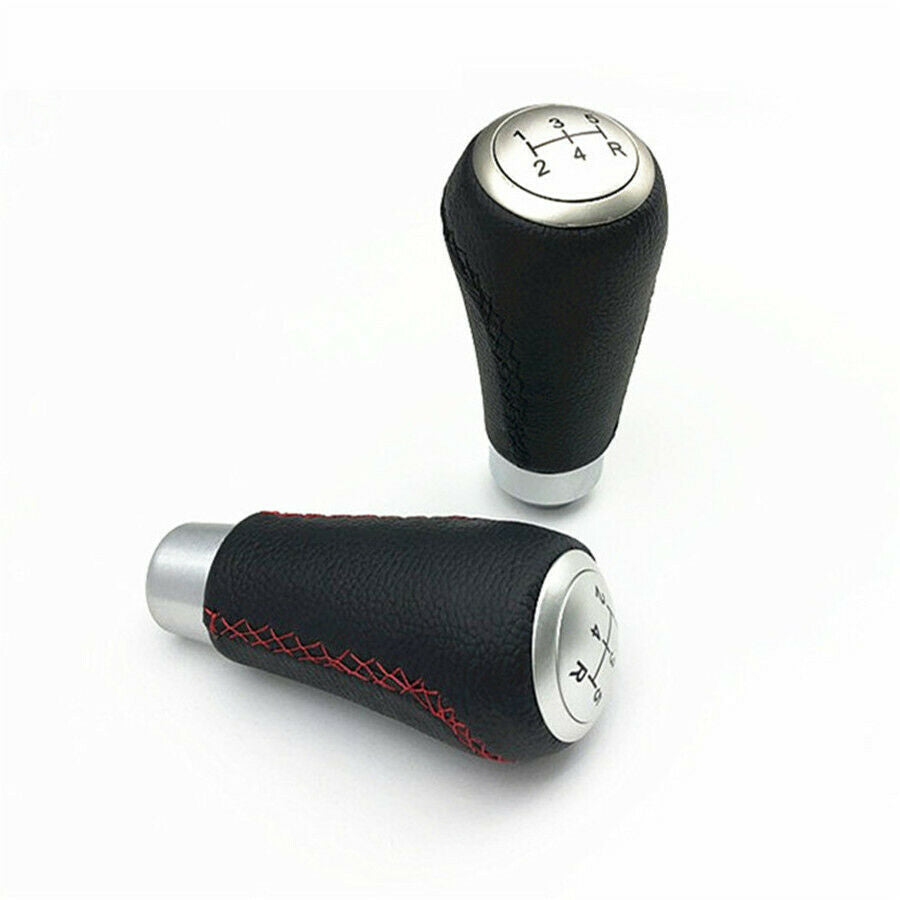 5 Speed Manual Gear Stick Shift Knob Handle Black & Red Line Leather Universal