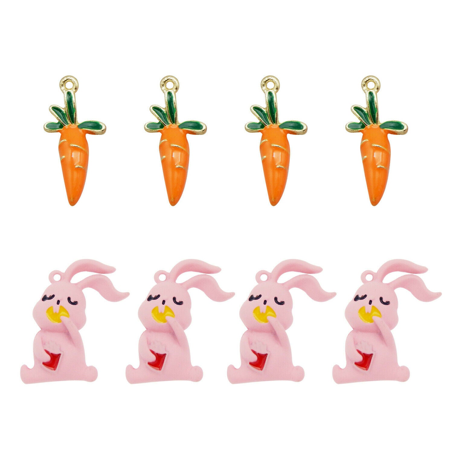 8PCS Enamel Colorful Alloy Rabbit and Carrots Pendant Charms DIY Making Findings