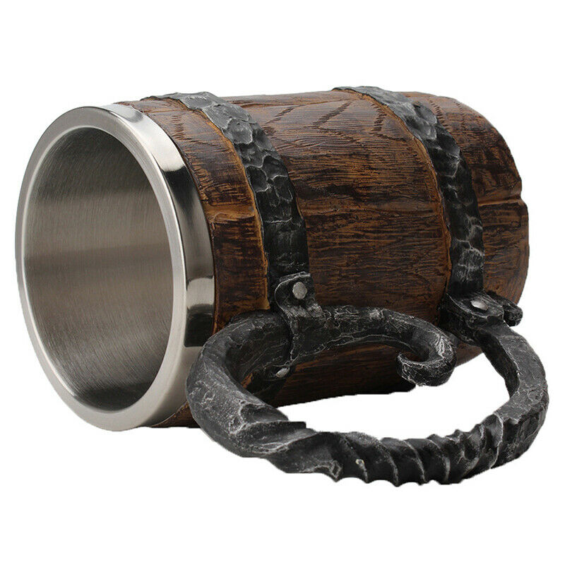 New Simulation Crude Wood Mug Double Wall Insulated Beer Cup Wine TumblerBDAU