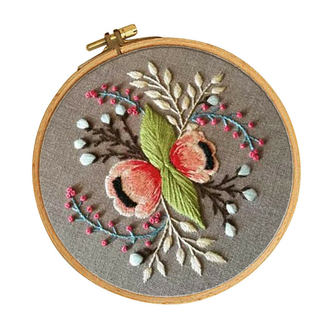 Flower Pattern Cross Stitch Needle Thread Embroidery Kit Hoop for Adults