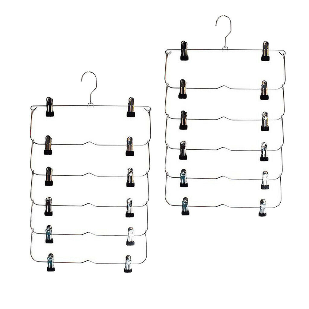 6 Tier Skirt Hangers Pants Hangers Closet Organizer Fold Up Hangers 2pcs