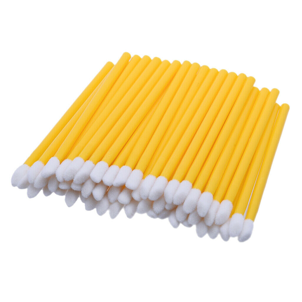 100Pieces Disposable Lip Gloss Brush Lipstick Wands Makeup Applicator Yellow