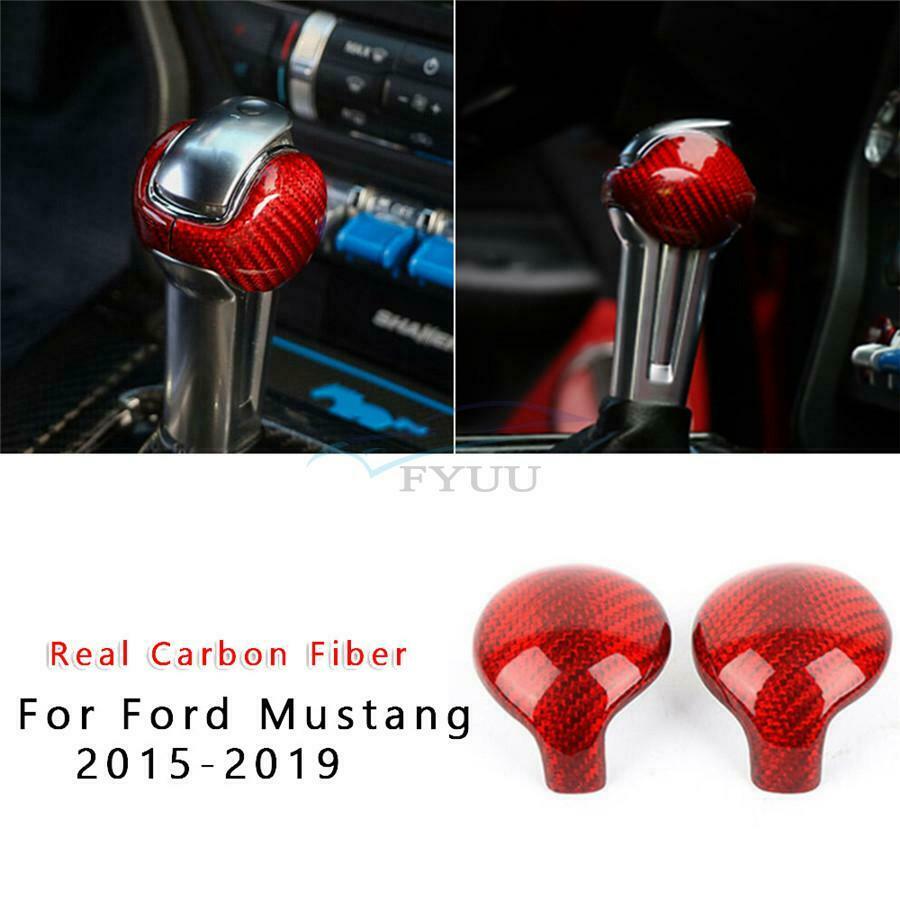 2x Real Carbon Fiber Gear Shift Knob Decorative Cover For 2015-2019 Ford Mustang