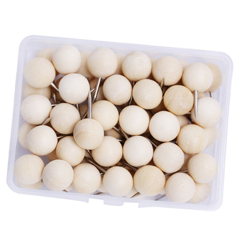 Pack of 60 Wood Head Push Pins, Decorative Thumb Tacks for Office Stationery