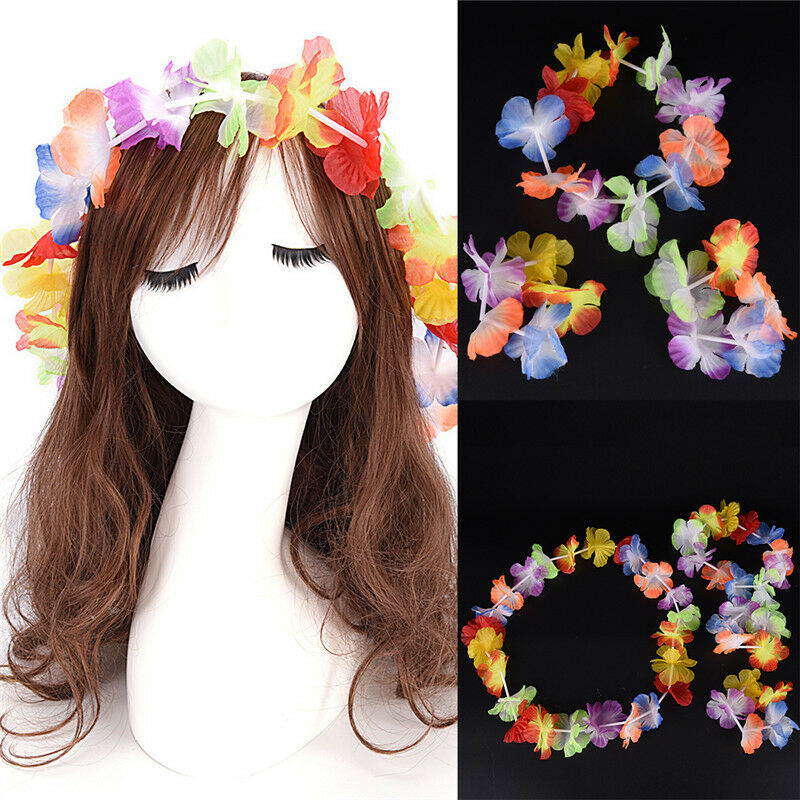 4Pcs/Set Hawaiian Fancy Dress Flower Necklace Garland Headband Party Costu.l8