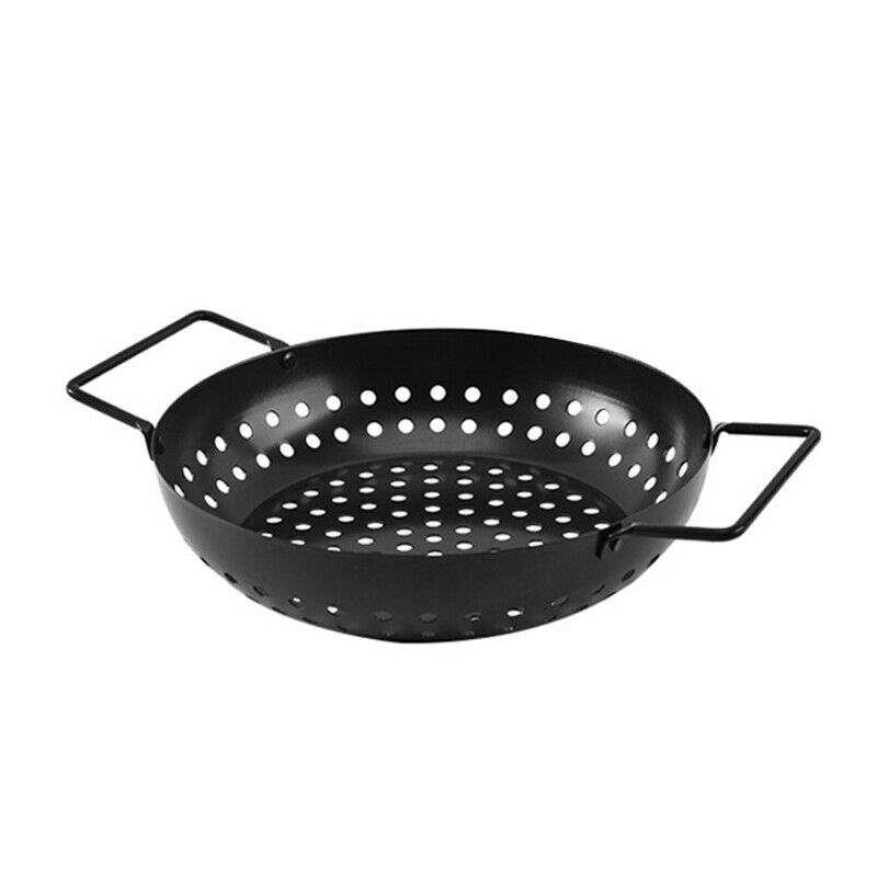 Round Grill Wok with Handle,BBQ Accessory Barbecue Tools for Stir Fry,ShrimpI2B1