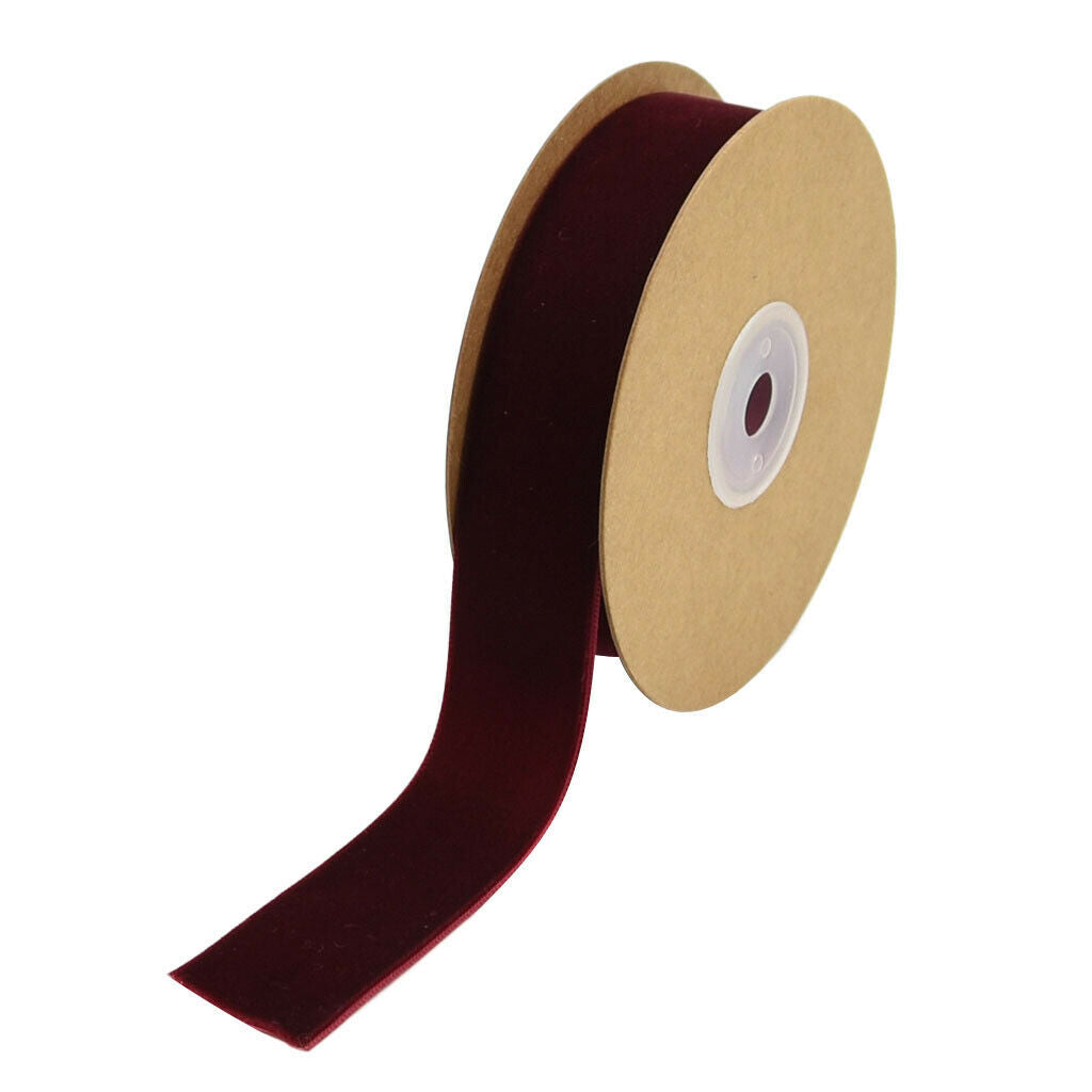 Burgundy 25mm/1'' 5 Yards Velvet Ribbon Roll for Crafts Headband Clips Bows