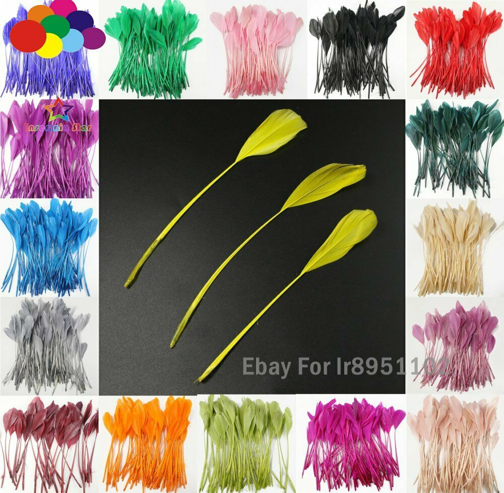 Milk yellow Stripped Coque Tail Feathers 6-8" pheasant Goose Crafts DIY Plumas