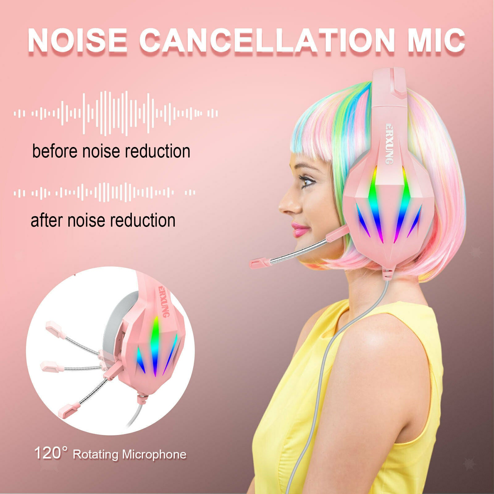 Gaming Headset Rbg Lighting Effect with Microphone for Smartphone Computer