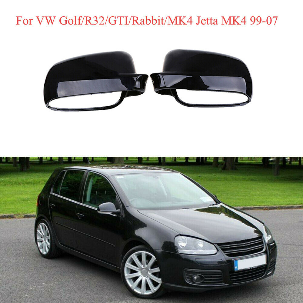 Pair Gloss Black Rear View Mirror Covers Shell Fit VW Golf/R32/GTI/Rabbit 2004