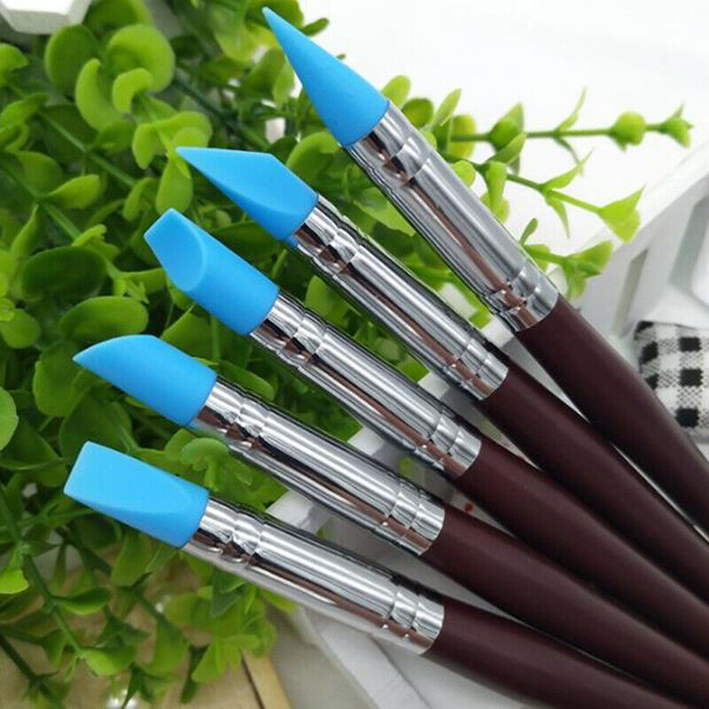 5PCS/set Wood Handle Silicone Rubber Clay Modelling Pottery Tools For DIY.l8