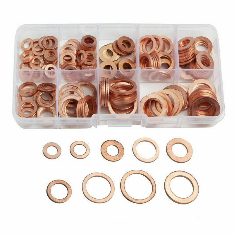 200PCS 9 Sizes(M5-M14) Copper Metric Sealing Washers Flat Washers Assortment Kit