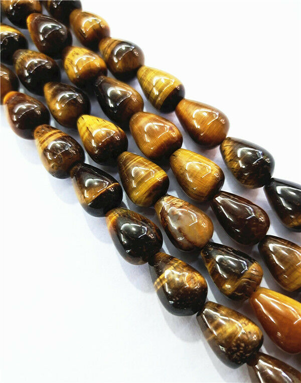 1 Strand 14x10mm Natural Tiger Eye Gem Teardrop Spacer Loose Beads 15.5" HH7850
