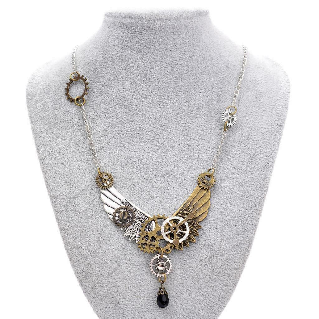 Steampunk Gear Jewelry Angel Wings Earrings Necklace Chain Sets for Women