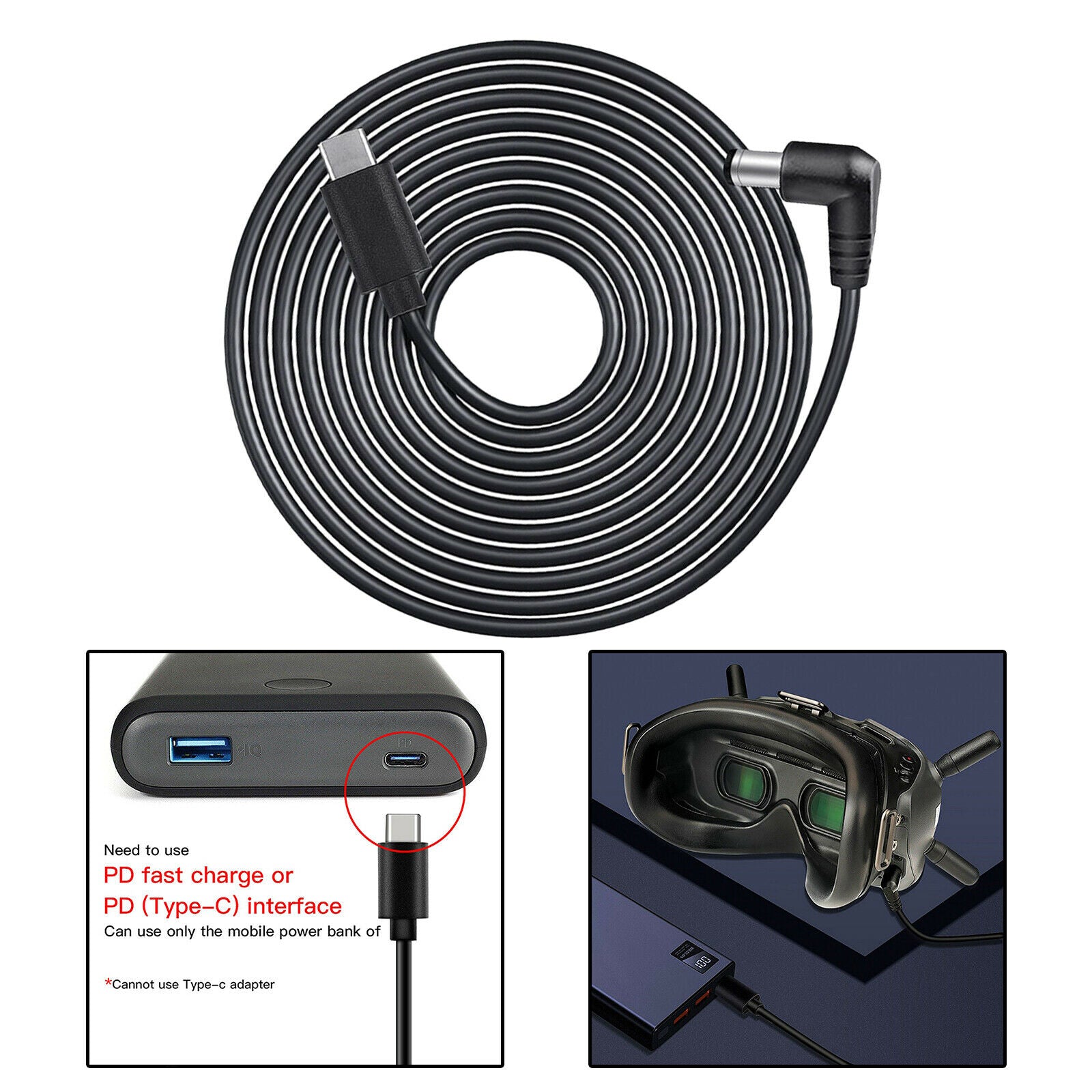 Power Supply Cable Wire Cord PD port for DJI FPV Goggles V2 Wear-resistant