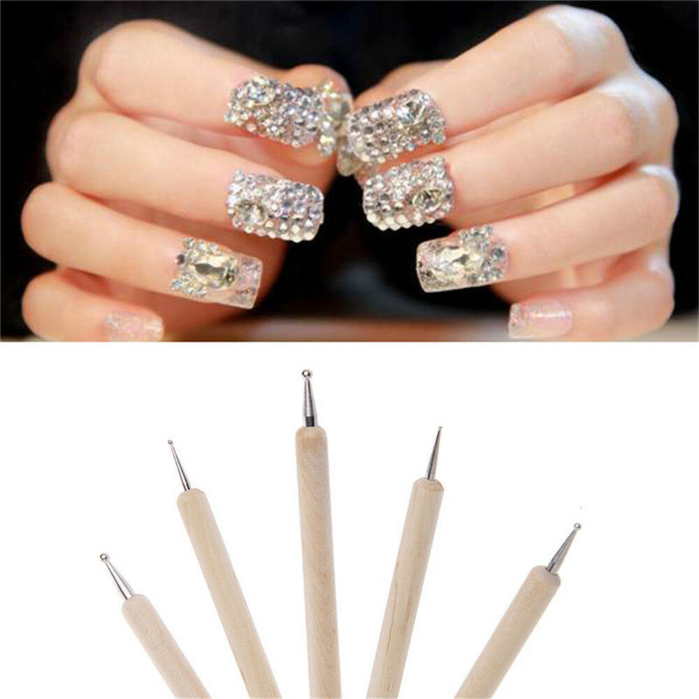 NEW5Pcs/set Nail Art Dotting Dot Pen 2-Way Wooden Marbleizing Manicure Tools DIY