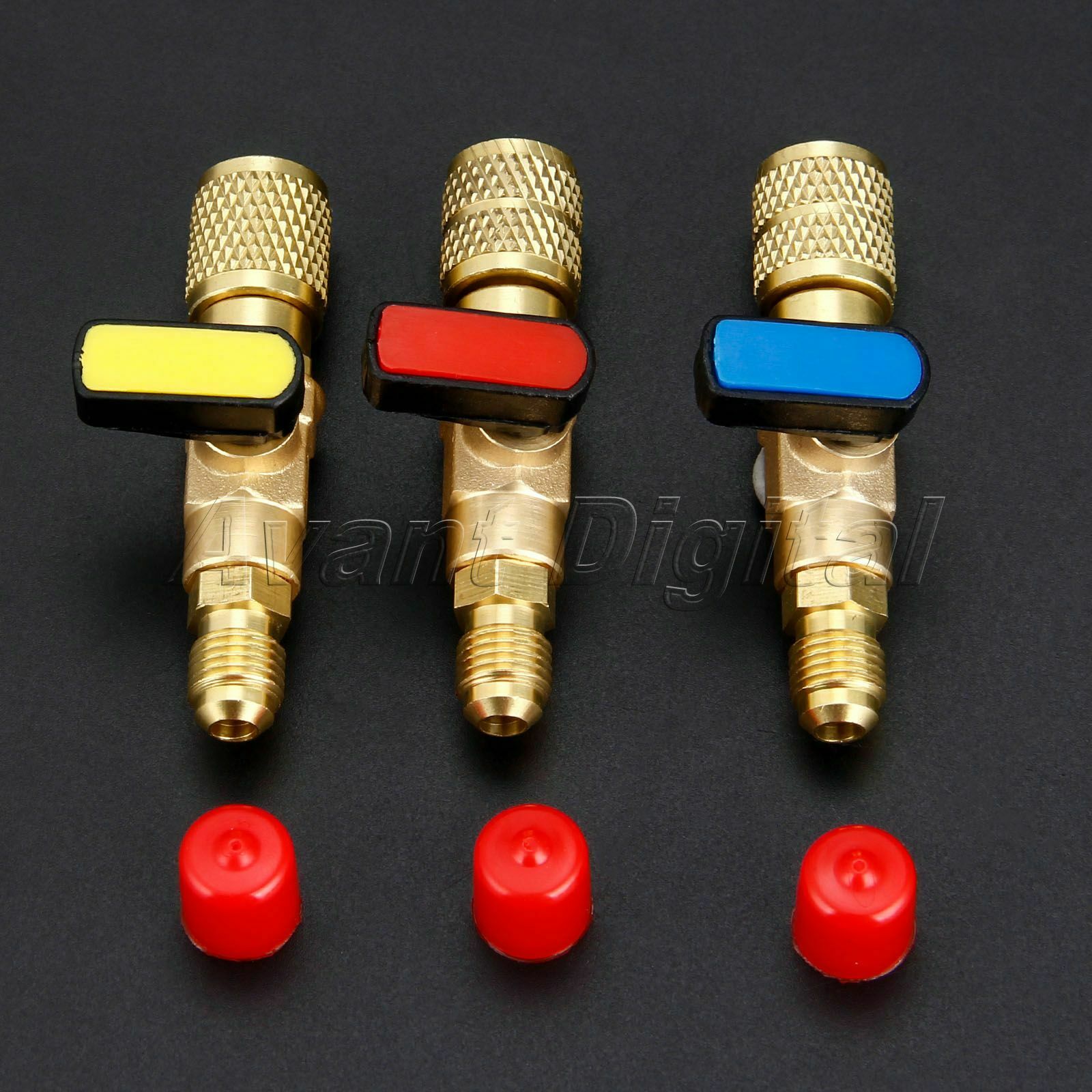 3Pcs HVAC A/C Straight SHUT-OFF Ball Valve Adapter 1/4" 5/16" SAE R22 R12 R410a