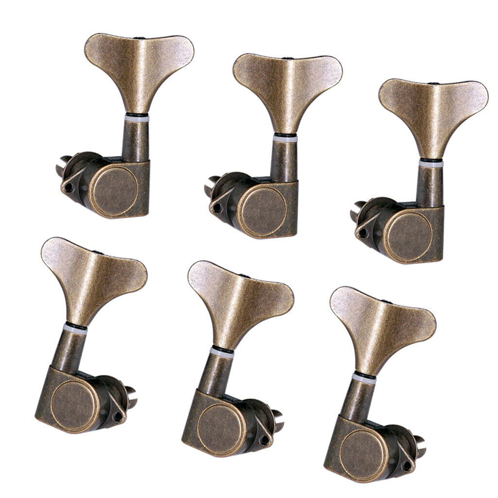 Pack of 6 Bass Tuning Pegs Keys Machine Head Tuners for Bass Bronze 3R3L, Zinc