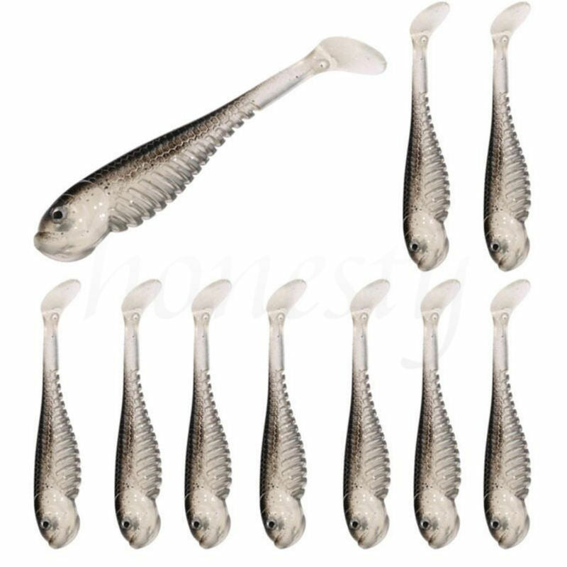 10Pcs 75mm Soft Silicone Tiddler Bait Fluke Fishing Saltwater Fish Lure Bass