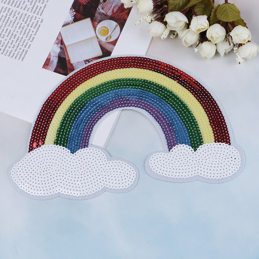 Embroidered Iron On Patches For Clothes Sewing Rainbow Motif Applique Stic.l8