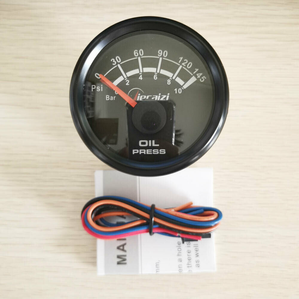 2-1/16â€³ black oil pressure gauge with sender 10-184ohms 145psi car boat blue led