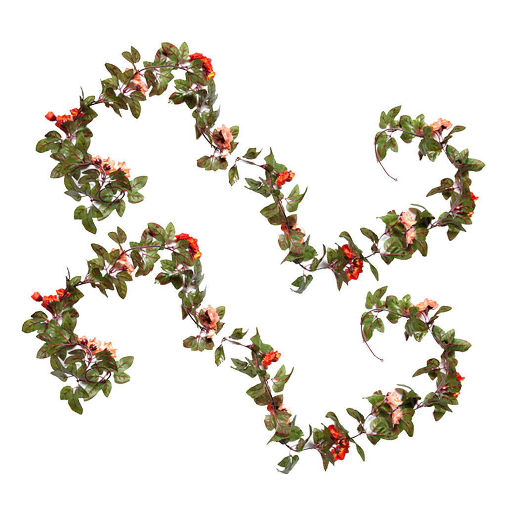 2pcs Vivid Color Vine Flowers Garland Silk Flower Garland Wall Hanging Art